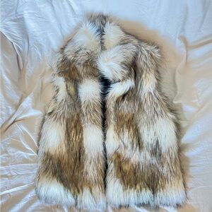 Faux Fur Vest in Brown and White